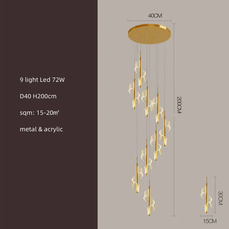 lustre led moderne en acrylique pour escaliers en colimaçon