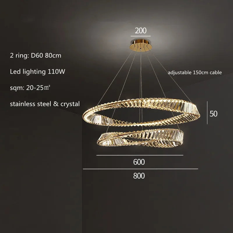 LustreSalon moderne Led K9 Dimmable de luxe or anneau irrégulier cristal