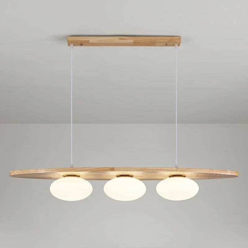 lustre en bois massif avec suspension en verre artistique pour intérieur