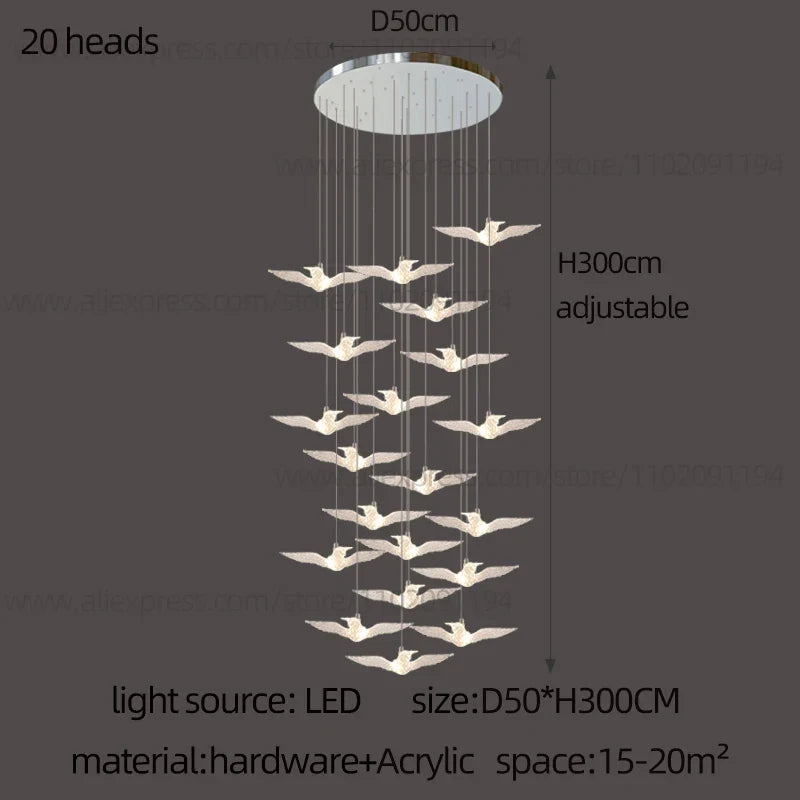 suspension LED décorative en forme d'oiseau pour loft et villa