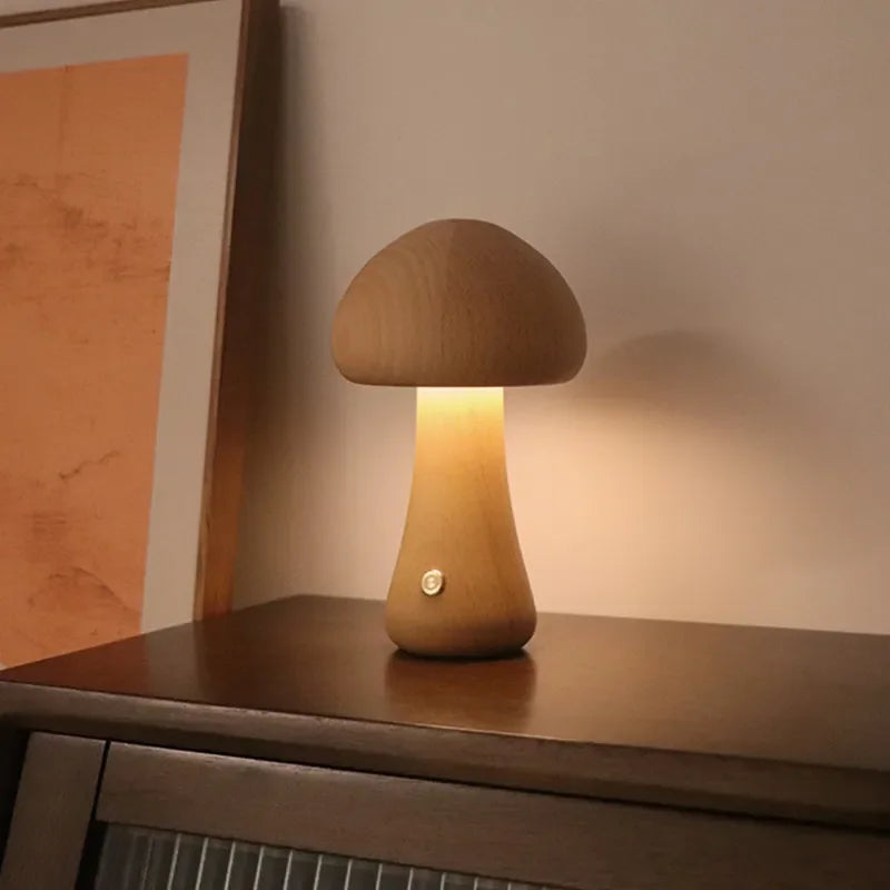 Lampe led champignon veilleuse en bois avec interrupteur tactile
