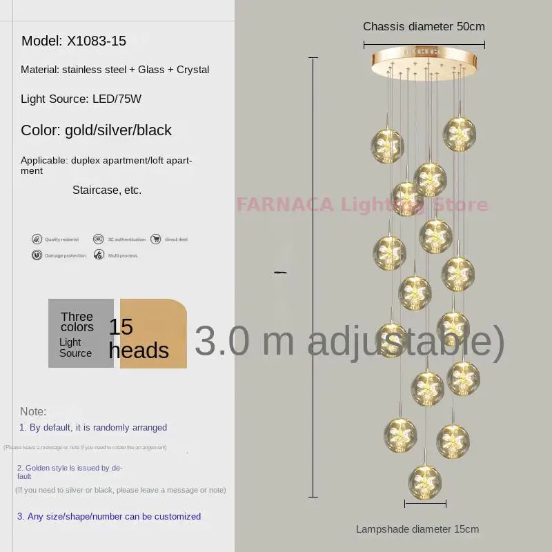 Remote control stair chandelier Nordic creative duplex dining room light lift high living room, apartment decorative chandelier
