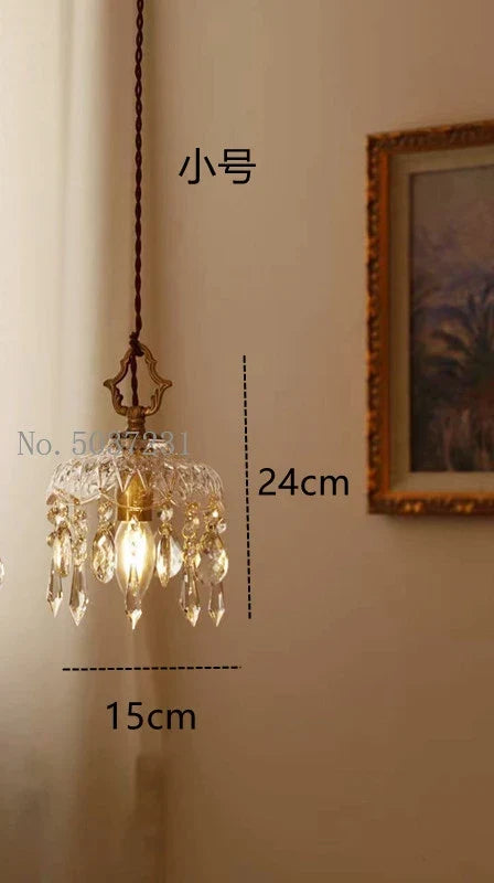 lustre en laiton nordique rétro suspendu en cristal et verre
