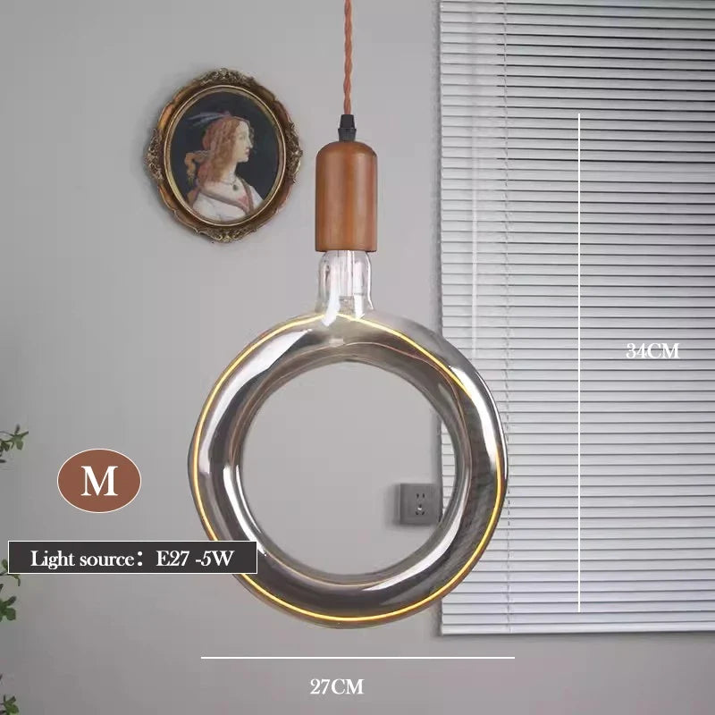 lustre en verre d'art rétro en bois massif créatif pour décoration intérieure