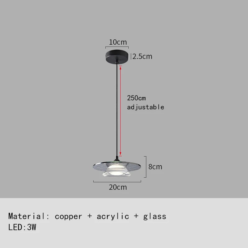 suspension led design moderne en verre et cuivre avec cordon réglable