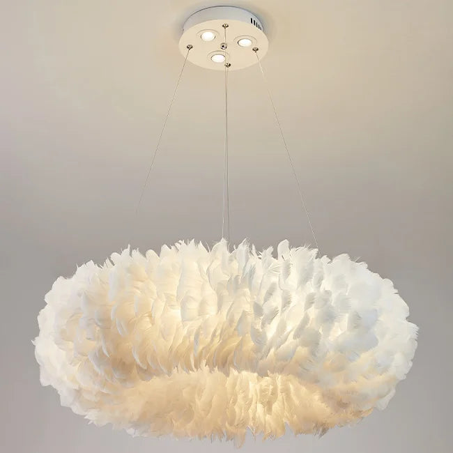 lustre à led nordique avec suspension en plumes