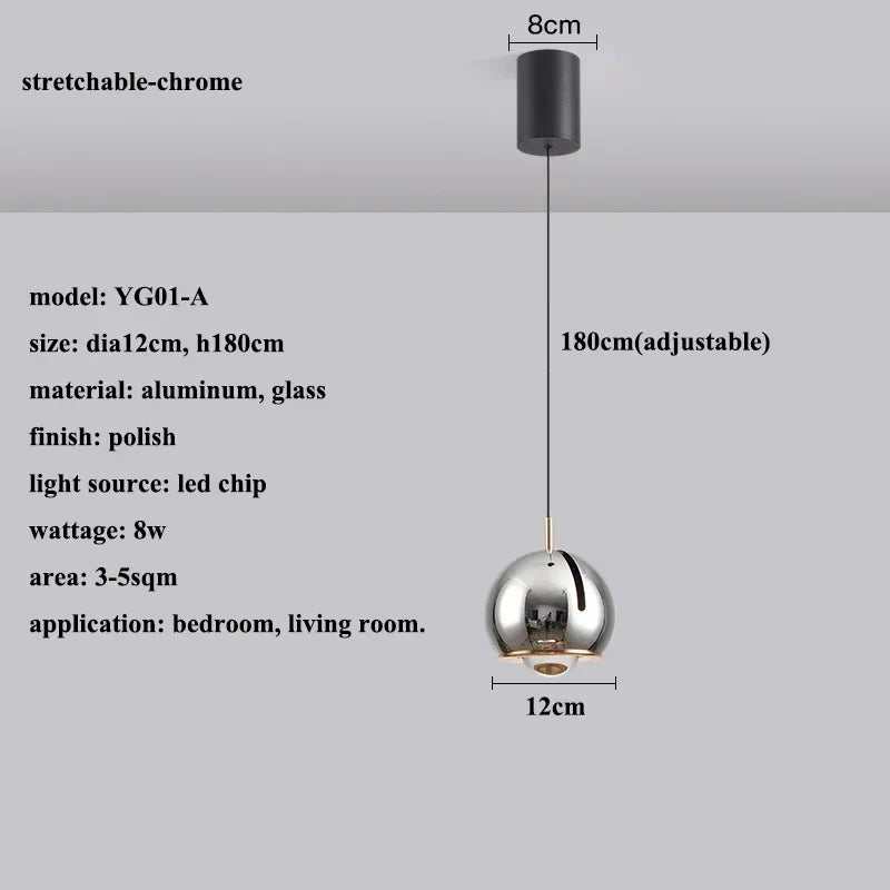 Suspension LED boule ronde moderne avec angle réglable