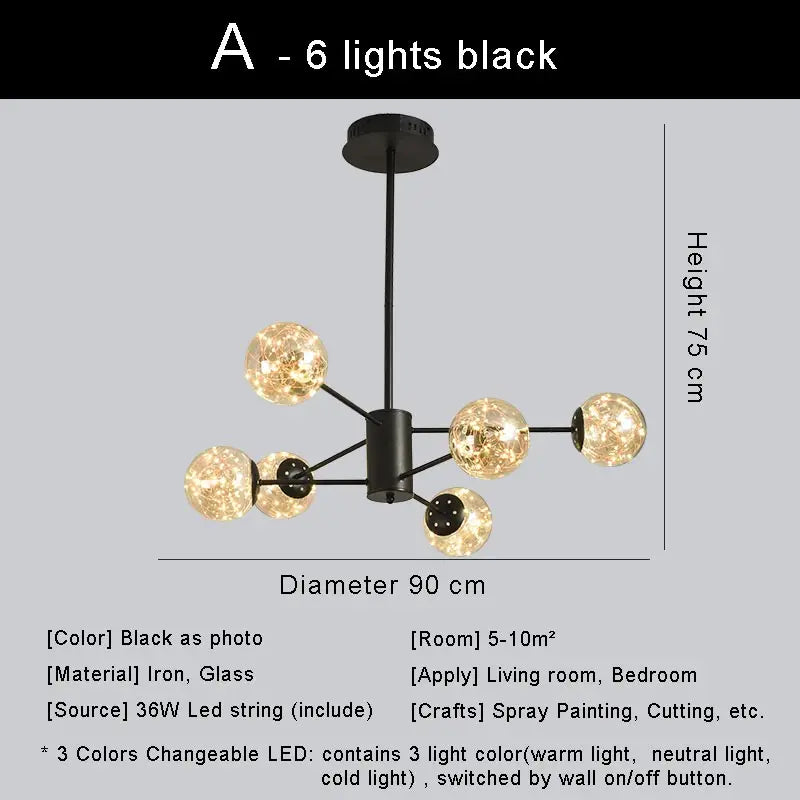 lustre moderne en forme d'étoile avec abat-jour en verre décoratif