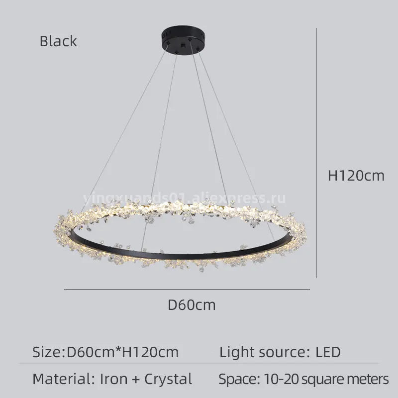 lustre en cristal de luxe avec anneau doré lumineux et élégant