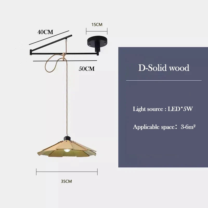 lustre en bois de noyer rétractable à bras pivotant moderne
