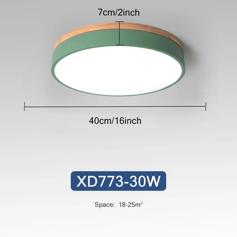 Rond 7 couleurs nordique LED plafonniers pour salon chambre plafonniers en bois 3 lumières couleur réglable couloir balcon