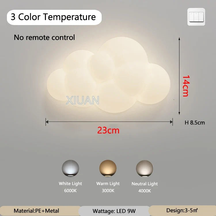 applique murale en forme de nuage pour enfants avec télécommande et gradation