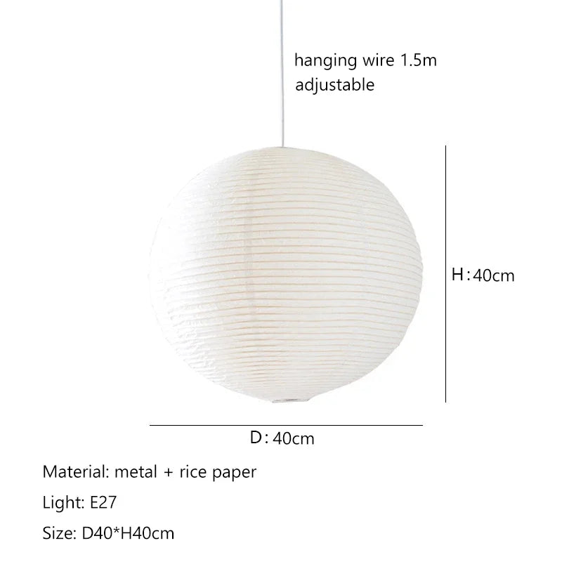 lustre nordique wabi sabi en papier de riz led rond