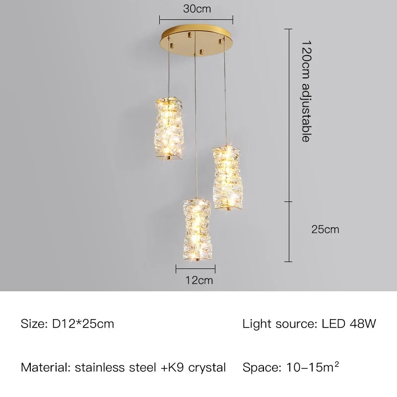 suspension nordique moderne en acier inoxydable et cristal décoratif