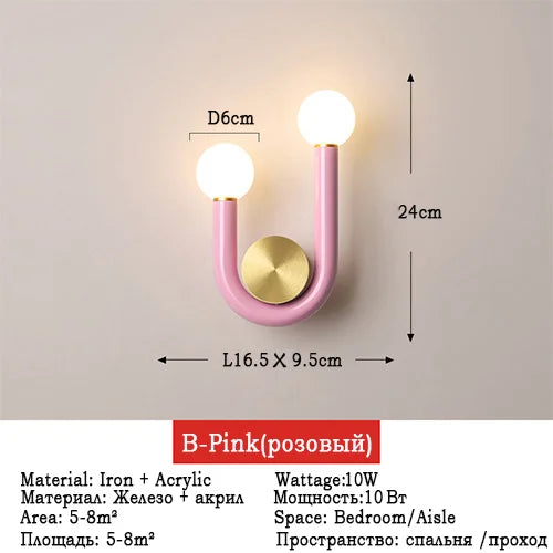 applique murale led créative en forme de u pour décoration enfant