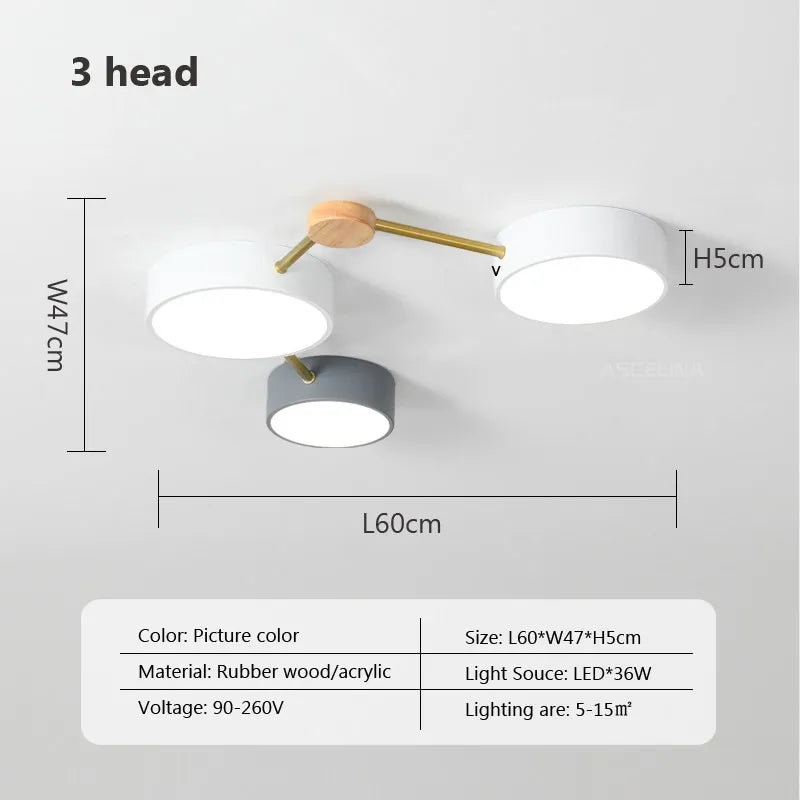 plafonnier nordique led bois macaron 3-8 têtes éclairage décoratif