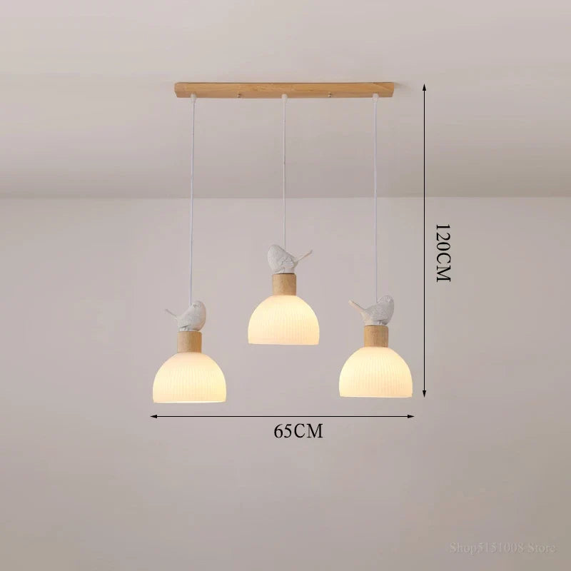 lustre led en bois avec abat-jour en verre blanc