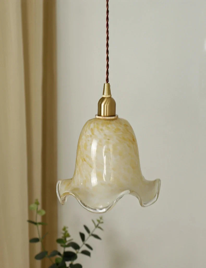 suspension à led fleurs européennes en laiton et verre rétro minimaliste