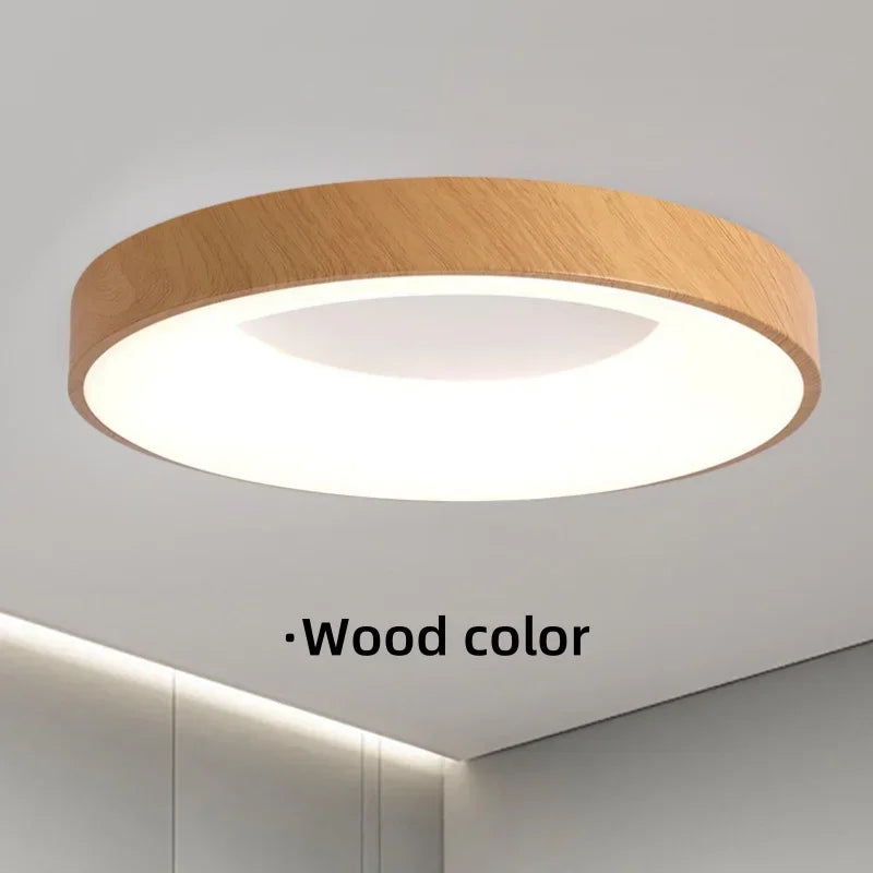 plafonnier led macaron moderne circulaire grain de bois réglable