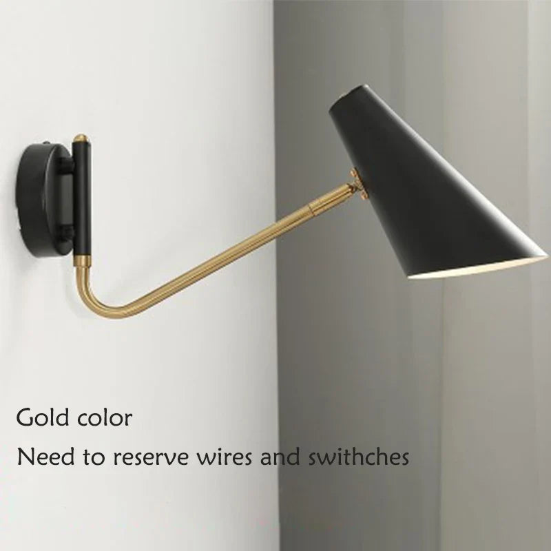 Applique murale réglable interrupteur vintage led flexible noir/or