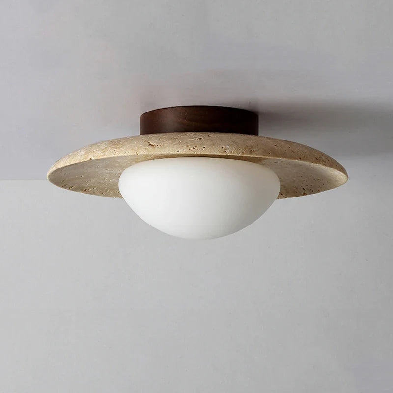 plafonnier wabi sabi en travertin forme de disque pour intérieur et extérieur
