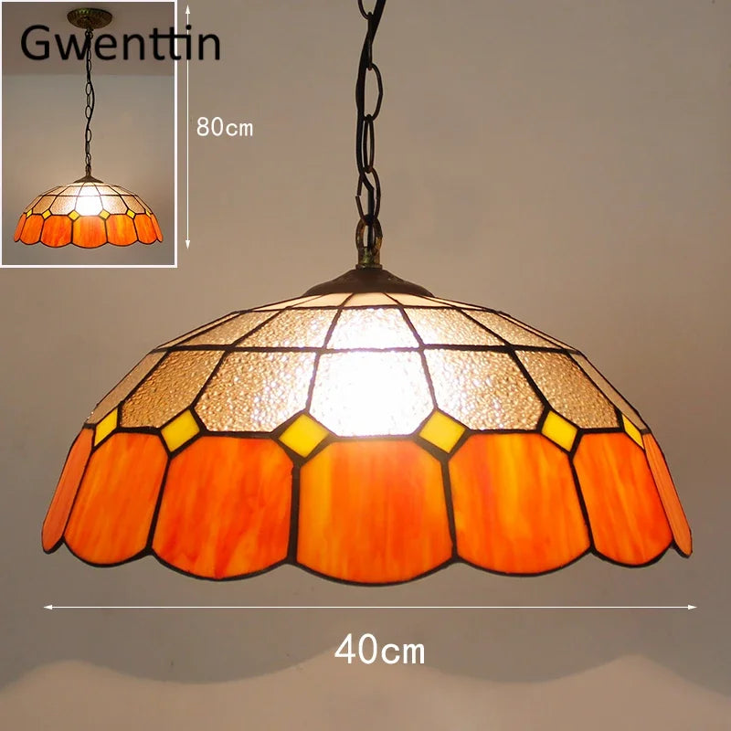suspension en verre teinté style tiffany pour décoration intérieure