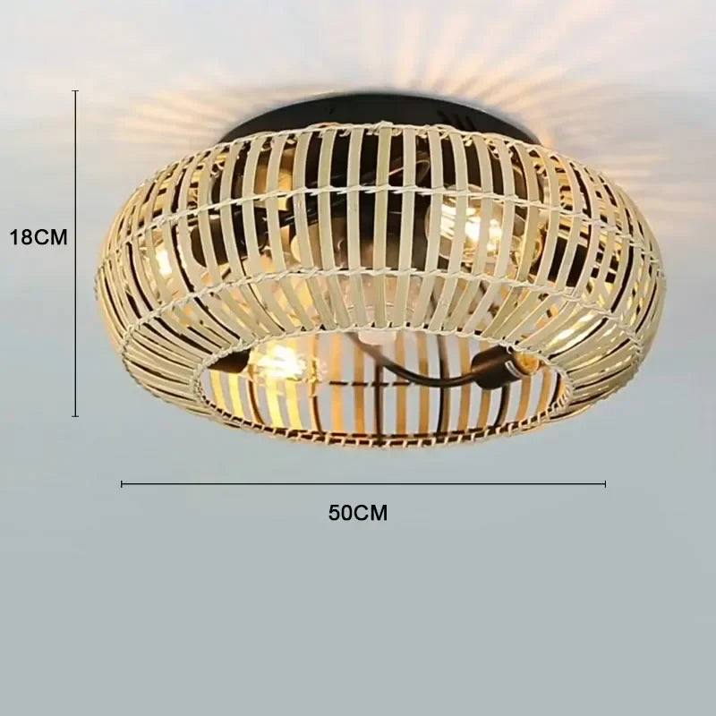 plafonnier ventilateur silencieux en bambou avec lumière et télécommande