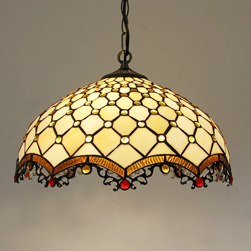 Rétro Tiffany Suspension Lumières suspension lustre salon baroque perle design Vitrail luxe 16 "mer bleu marron L