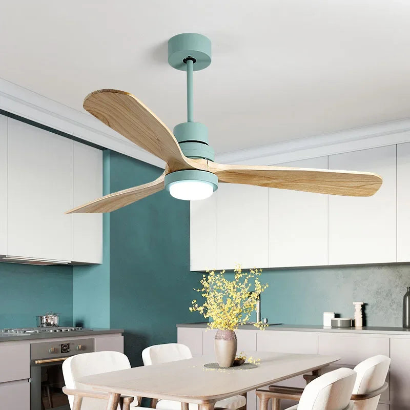 plafonnier rétro en bois avec ventilateur intégré et lumière led