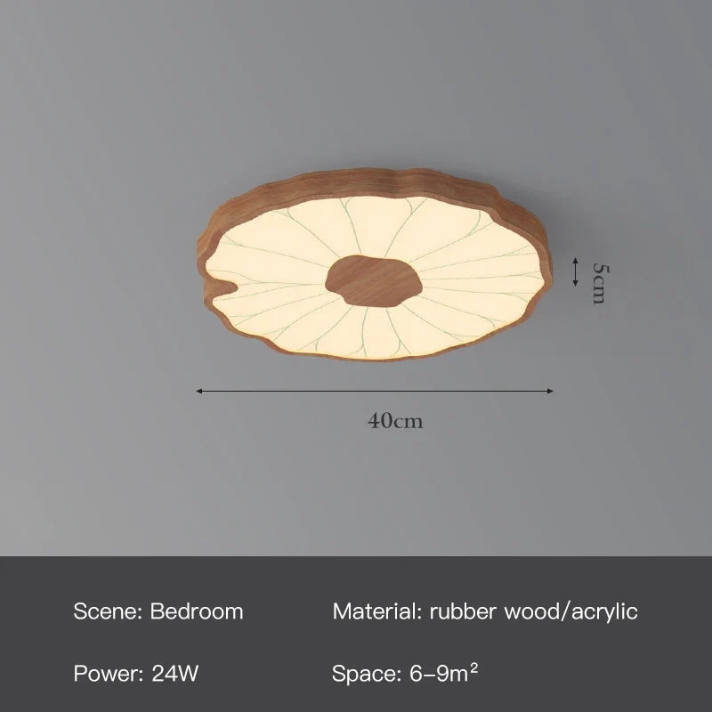 plafonnier moderne design feuille lotus en bois avec lumière led