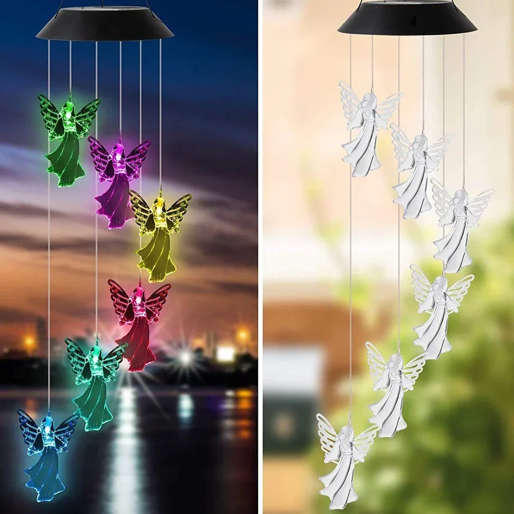 lampe solaire led colorée avec boule cristal papillon pour jardin