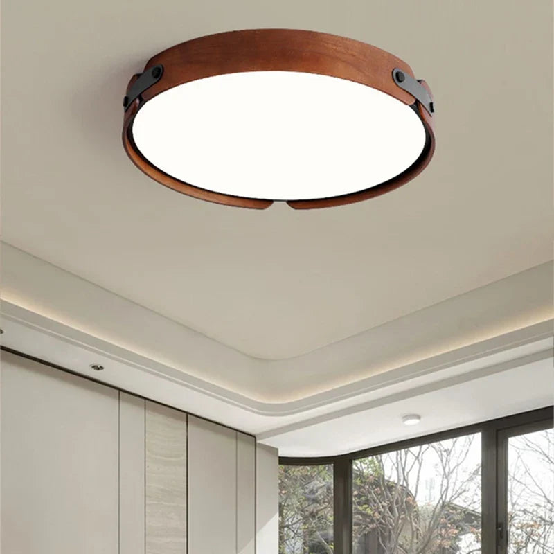 plafonnier en bois avec cuir artificiel et 3 ronds interchangeables créatif