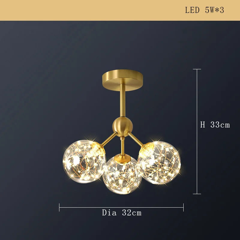 lustre moderne minimaliste en cuivre avec abat-jour étoile led