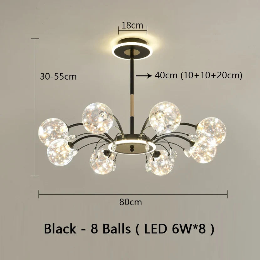 lustre sandyha luxe led en fer avec boules de verre