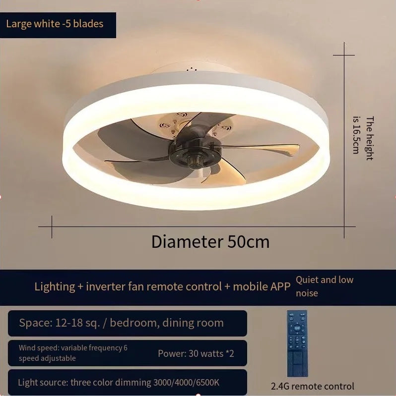 110V~265V APP and Remote Control Dual Intelligent Control  DC 6 speed Regulation Frequency Conversion Ceiling Fan Light
