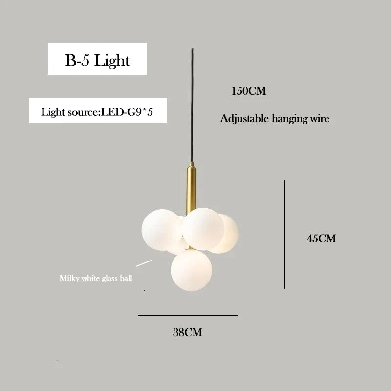 lustre en verre laiteux style nordique pour décoration intérieure