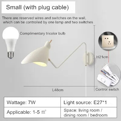 applique murale réglable à bras long design créatif LED