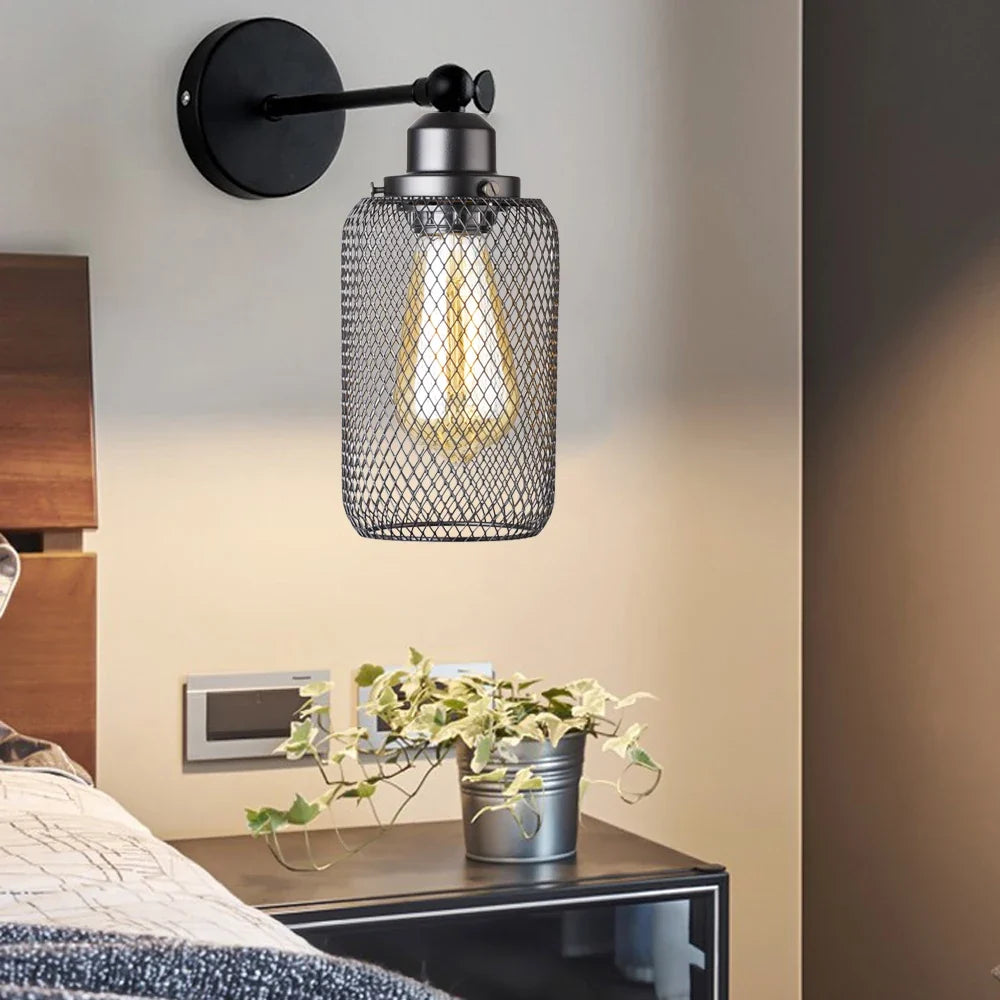 Appliques murales industrielles vent Net ombre salon chambre rétro appliques en fer forgé luminaires LED E27