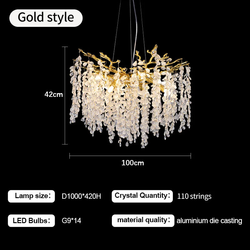 lustre à led en cristaux design moderne pour décoration intérieure