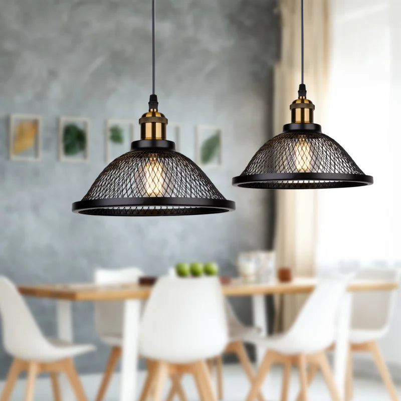 suspension Vintage rétro noir fer Net-Cage cuisine E27 LED pour chambre salon Restaurant