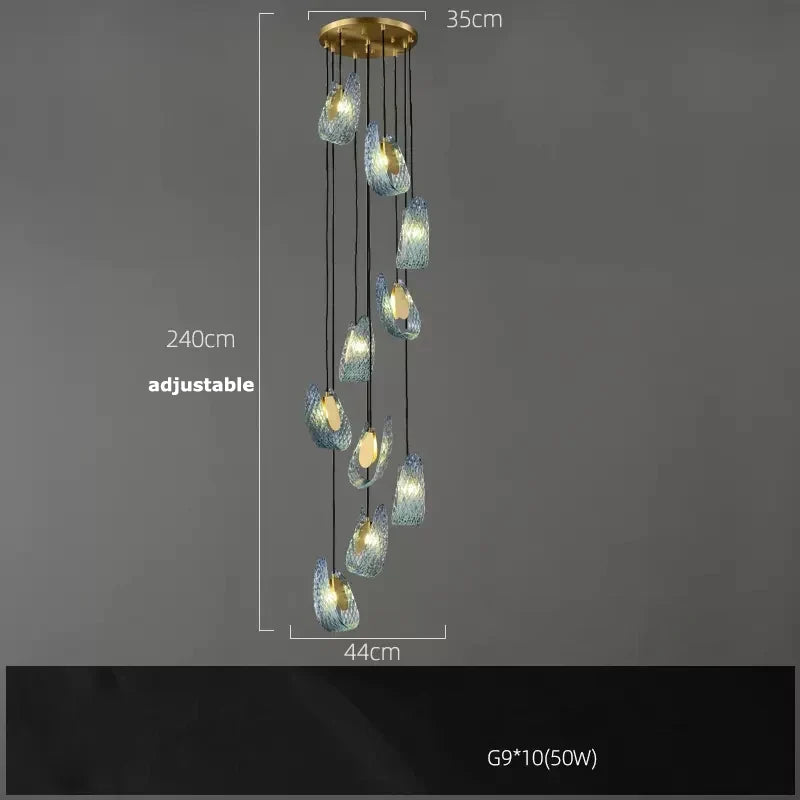 lustre artistique en verre de cristal avec led or