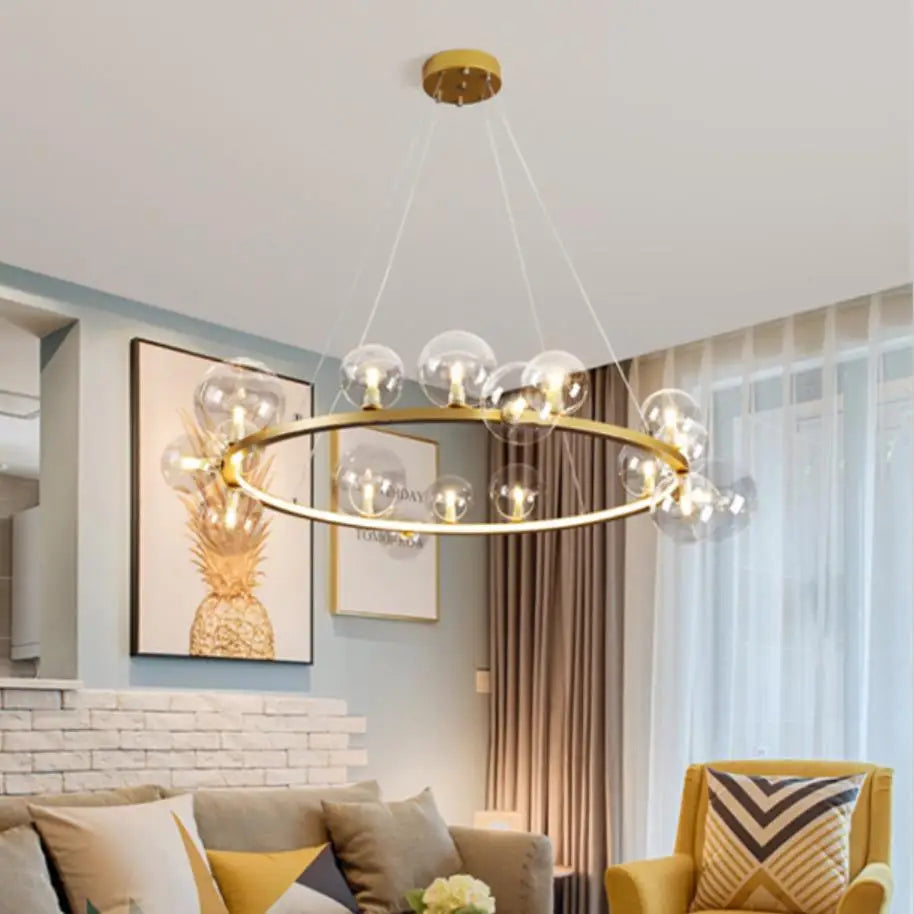 Lustre design rond avec boules en Verre clair à LED