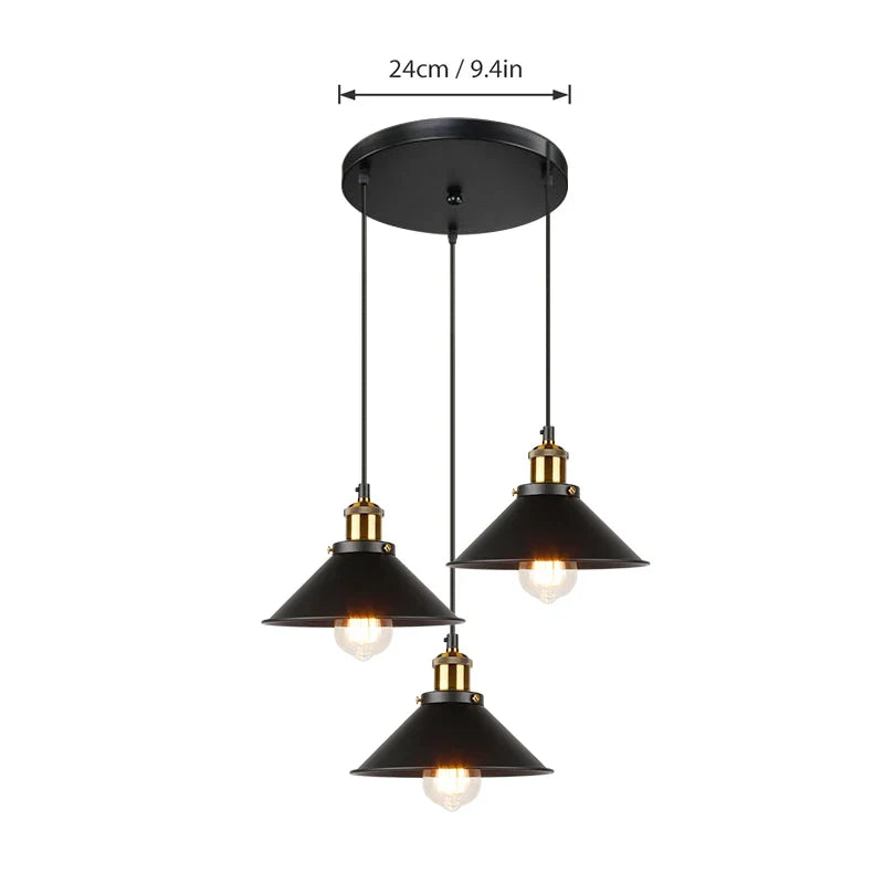lustre industriel rétro à trois têtes suspendues pour maison