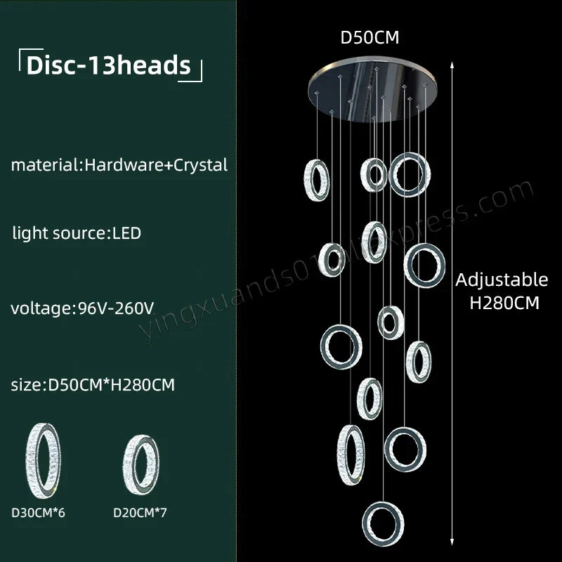 Modern LED Crystal Chandelier Nordic Ring Hanging Lights for Living Room, Hanging Lamps Fixtures Staircase Lighting Pendant Lamp