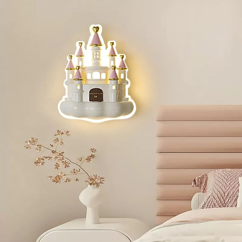 applique murale led château de dessin animé pour chambre fille protection yeux bébé