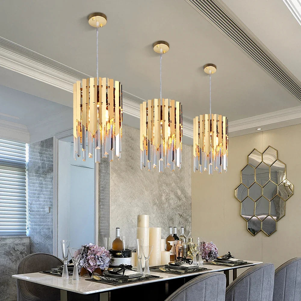 lustre en cristal chromé doré avec éclairage vintage intérieur
