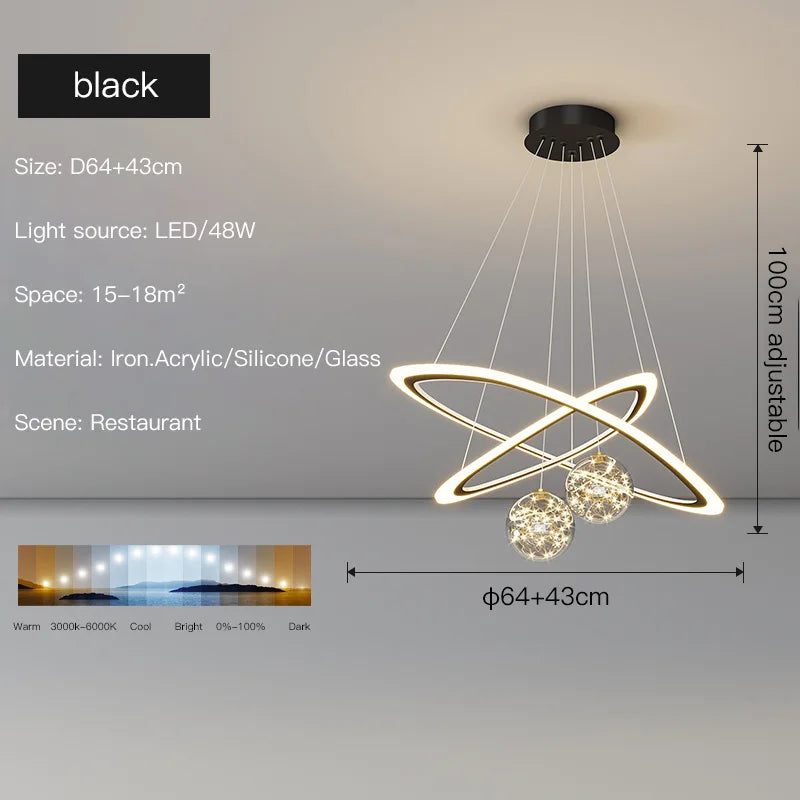 suspension moderne led anneaux design pour intérieur