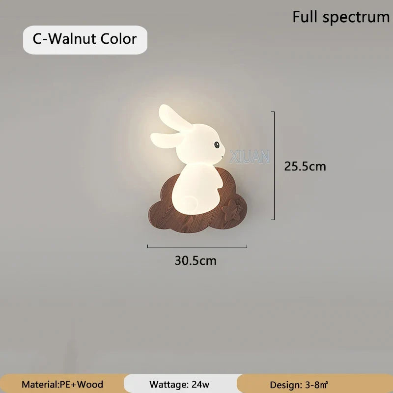 lampe de chevet wabi-sabi japonaise avec base en bois et lapin dessiné pour enfants