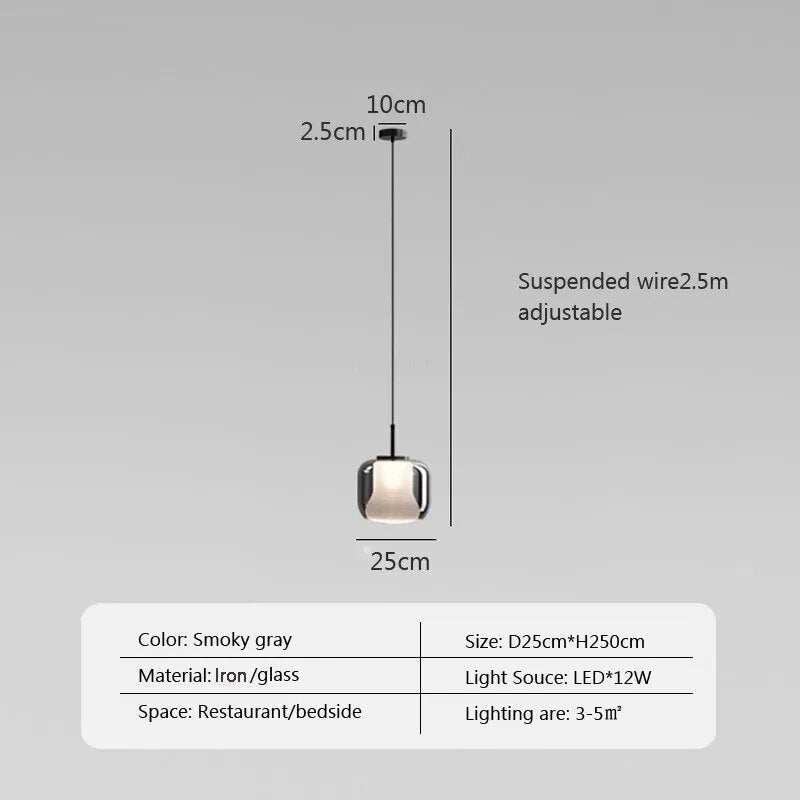 Suspension LED moderne en verre gris fumé à trois têtes
