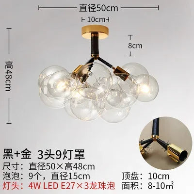 lustre moderne en verre à bulles pour décoration intérieure